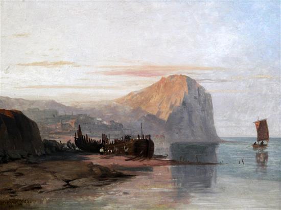 James Baker Pyne (1800-1870) Shipwreck on the mediterranean coast 14.5 x 20in.